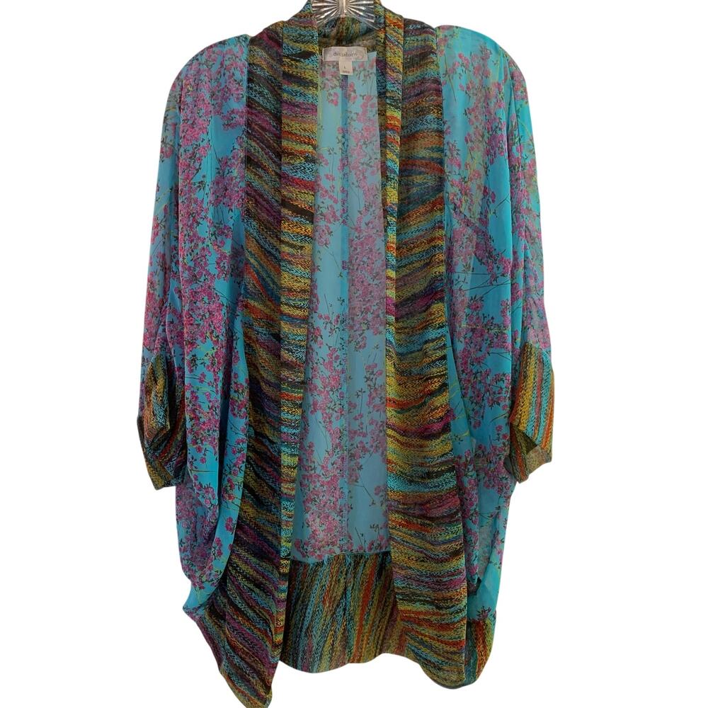 DressBarn Floral Mixed Print Kimono Cardigan Large Boho Open Front Cover Up Teal